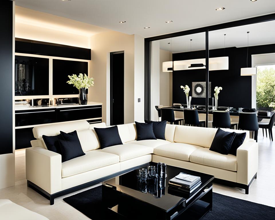 black cream living room decor