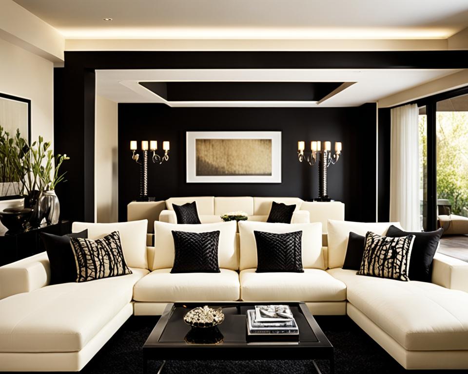 contrasting black and cream living room