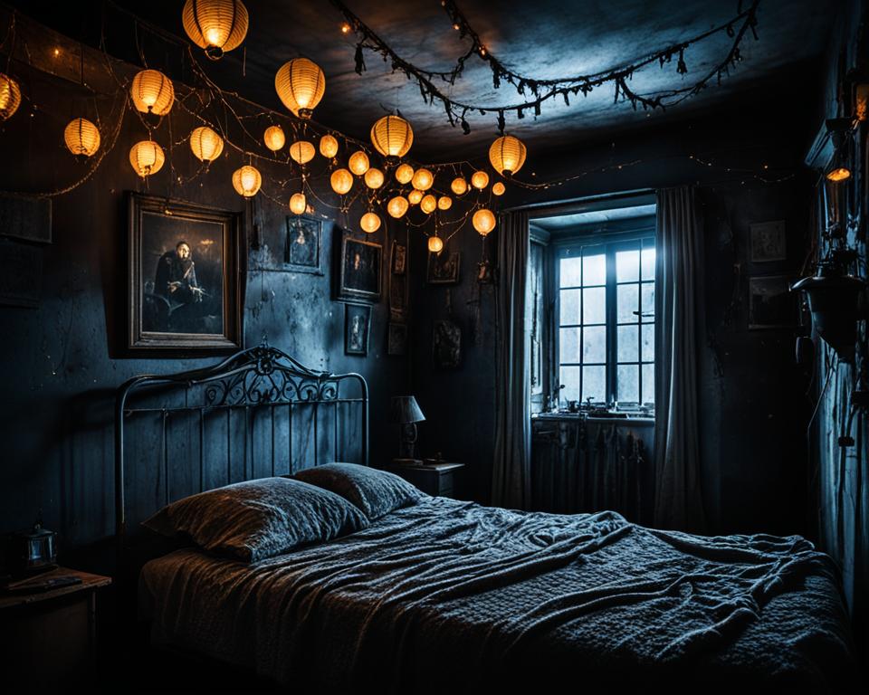 haunted lanterns and spooky string lights