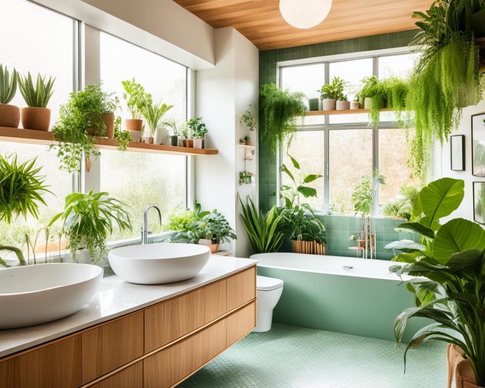 mid century modern bathroom plants