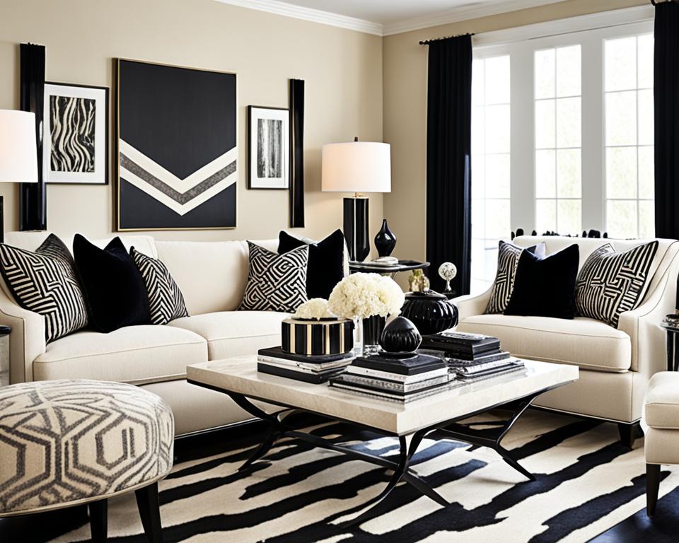 textures in black and cream living room