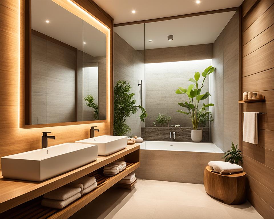 tranquil lighting in japandi bathroom